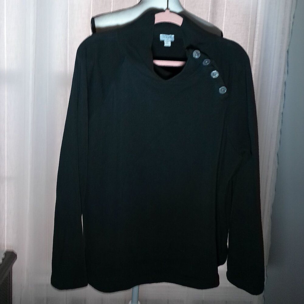 J. CREW Long Sleeve Button-Up Cowl Neck 60% Cotton Black Tunic XL